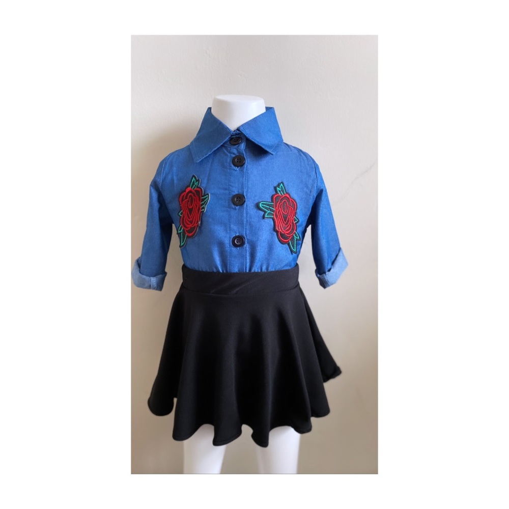 Rose jean top and skirt set
